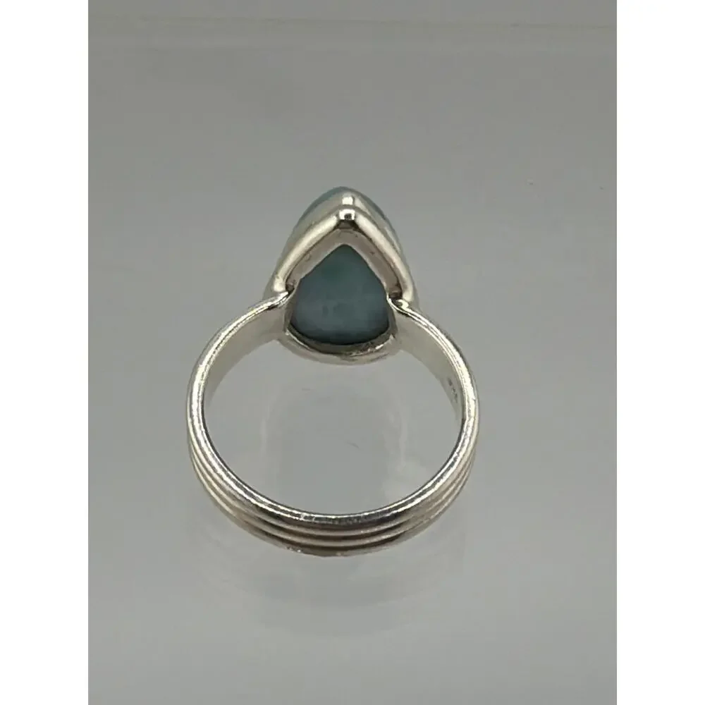 Pear Shaped Larimar Sterling Silver Ring Artisan Jewelry 8.5